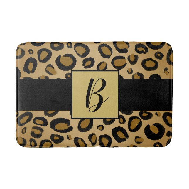 Målade gepard leopard tryck fläckar guld beige tan badrumsmatta (Framsidan)