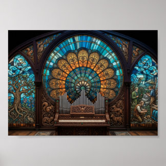 Målade Glas Piporgel Zodiak Astrologi Musikalisk Poster