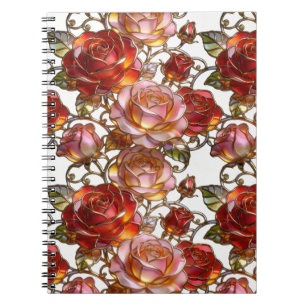 Målade Glas Röda & Rosa Rosor Elegant Blommotiv Anteckningsbok