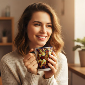 Målade glas stil Kors Jesus är kung kaffe Mugg