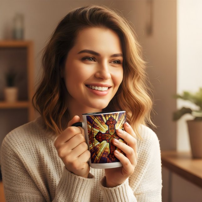 Målade glas stil Kors Jesus är kung kaffe  Mugg (Skapare uppladdad)