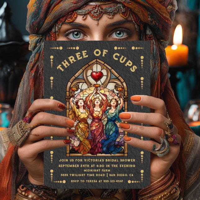 Målade glas Tre koppar Bröllopsdusch Tarot Inbjudningar (Skapare uppladdad)