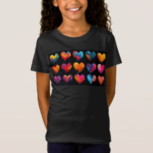 Målade hjärtan mot svart bakgrund t shirt