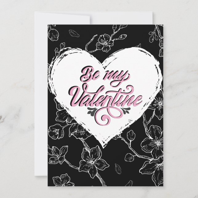 Målade i passion: Monokroma Blommor, Rosa Kärlek Julkort (Framsida)