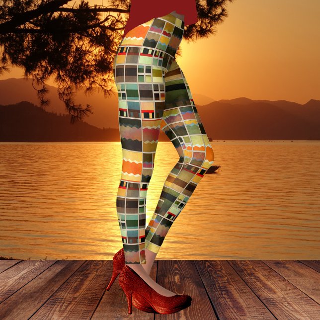 Målade målarverk Mönster Designer Leggings (Modern design leggings featuring a painted geometrical patchwork pattern in unique and vibrant color)