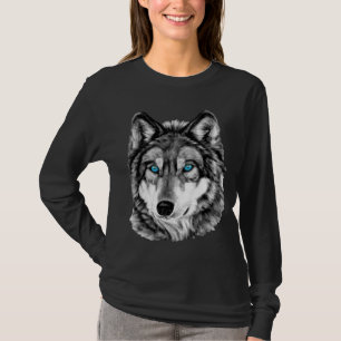 Målade ögon för varggråtonblått t-shirt