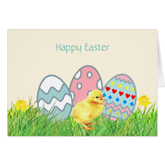 Målade Påskägg och tyst Chick Hälsningskort (Framsidan Horizontal)