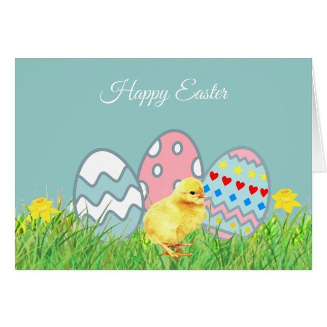 Målade Påskägg och tyst Chick Hälsningskort (Framsidan Horizontal)