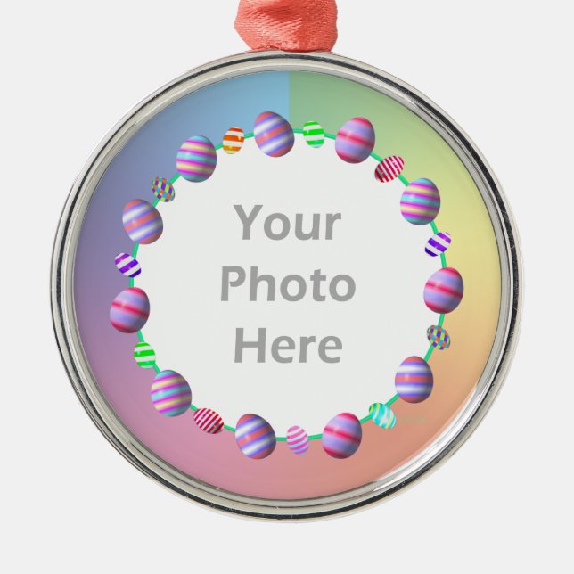 Målade Påskägg (runda foto ram) Julgransprydnad Metall (Framsidan)