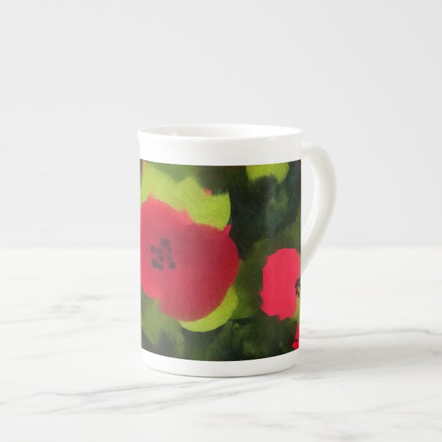 Målade poppies | Artär Blommigt Benporslin Mugg (Framsida höger)