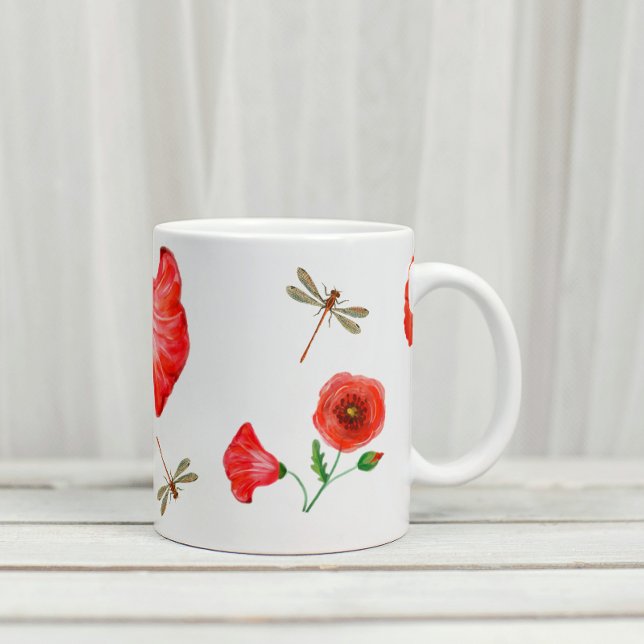 Målade poppies och Dragonflies Jumbo Mugg (Skapare uppladdad)