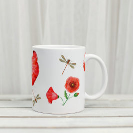 Målade poppies och Dragonflies Jumbo Mugg