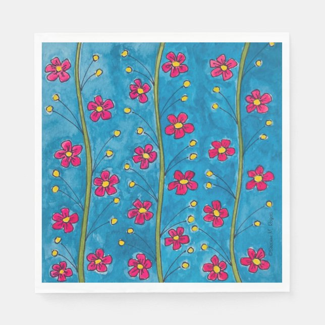 Målade Poppy Blommar Party Napkins Pappersservett (Framsidan)