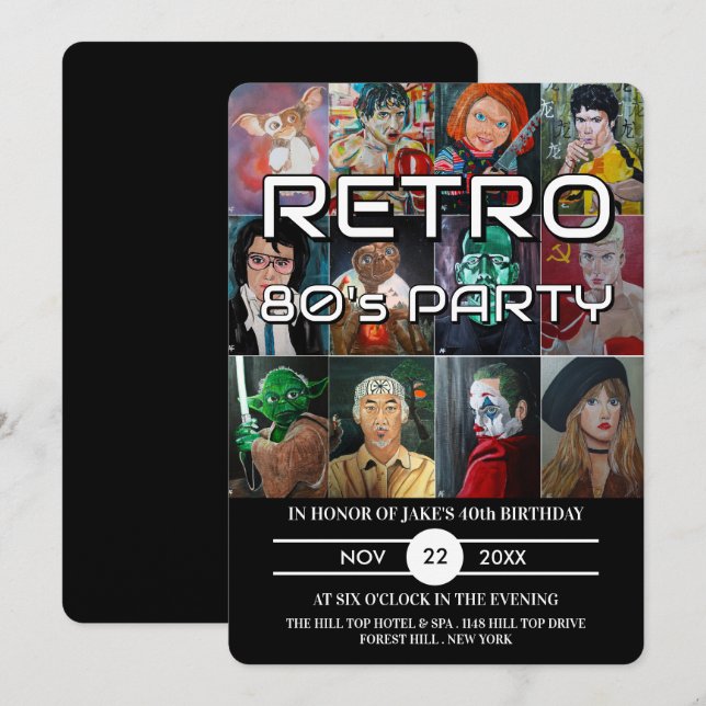 Målade porträtt av Alfred Fox - Retroparty Inbjudningar (Fram/baksida)