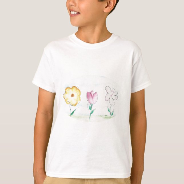 Målade primitiva blommor t-shirt (Framsida)