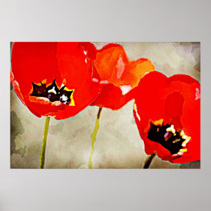 Målade röda tulpan för blommor poster