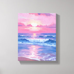 Målade rosa havet Kustlinje akvarell pastel Canvastryck
