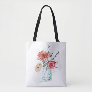 Målade rosor i murarblomsterbukettmonogram tygkasse