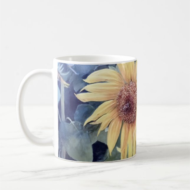 Målade solrosor med en bin kaffemugg (Vänster)