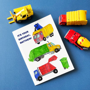 Målade soptransporter pojkars födelsedag kort