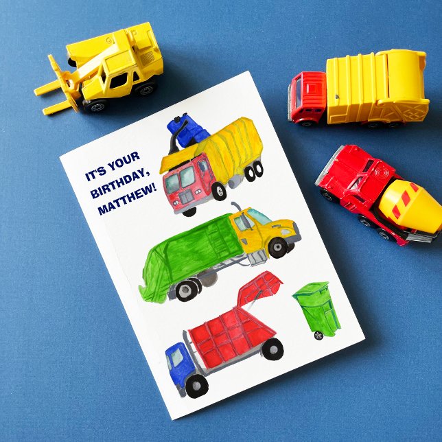 Målade soptransporter pojkars födelsedag kort (Skapare uppladdad)