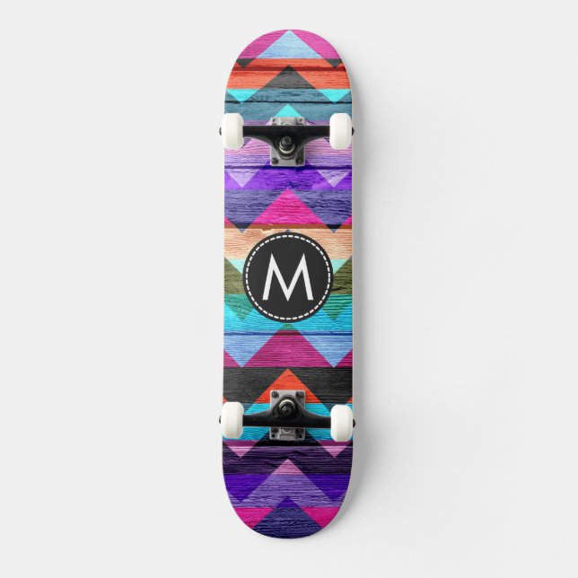 Målade Trä Chevron Ränder Mönster #7 Mini Skateboard Bräda 18,5 Cm (Framsida)