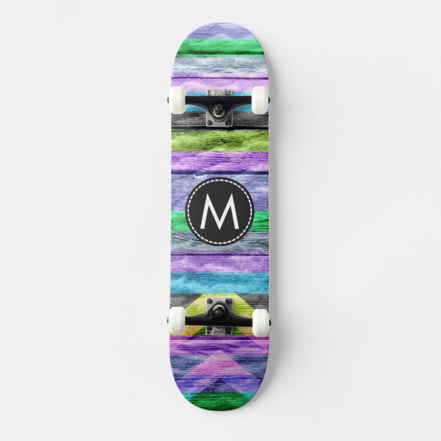 Målade Trä Chevron Ränder Mönster #9 Old School Skateboard Bräda 21,6 Cm (Framsida)