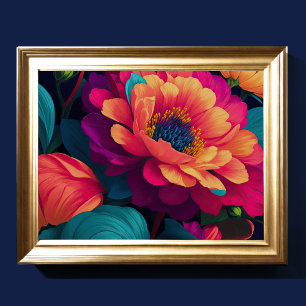 Målade uppåtriktade blommor fet 4:3 poster
