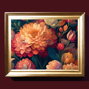 Målade uppåtriktade blommor fet 4:3 poster