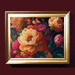 Målade uppåtriktade blommor fet 4:3 poster