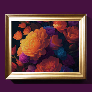 Målade uppåtriktade blommor fet 4:3 poster