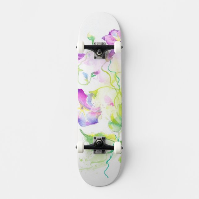 Målade vattenfärgconvolvulusblommor skateboard bräda 19,5 cm (Framsida)