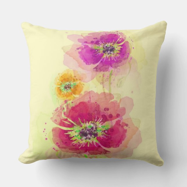 Målade vattenfärgvallmor 2 kudde (Framsida)