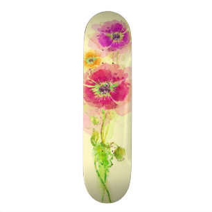 Målade vattenfärgvallmor 2 skateboard bräda 21,5 cm