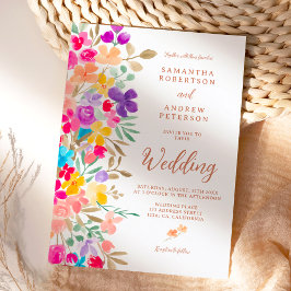 Målade vilda trädgårdsblommor foto manus bröllop inbjudningar