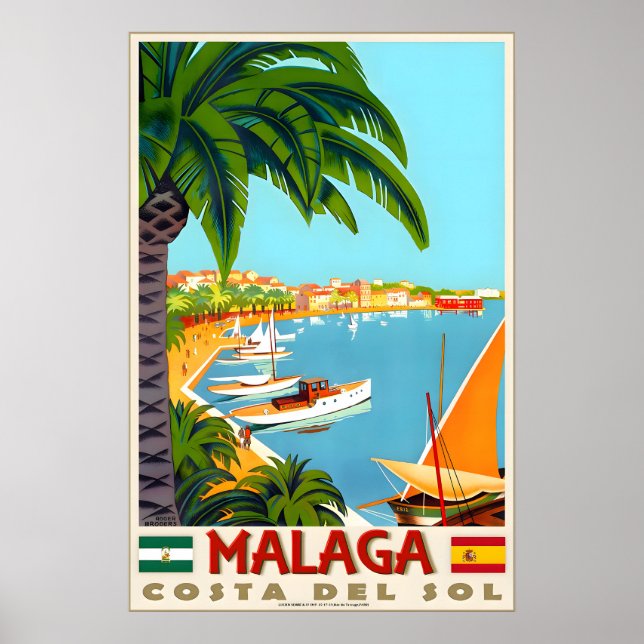 Malaga Costa Del Sol Medelhavet Spanien Strand Poster (Framsidan)