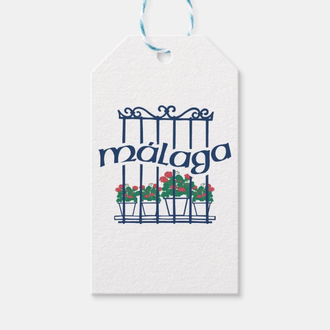 Malaga, fönster med blommor presentetikett (Framsidan)