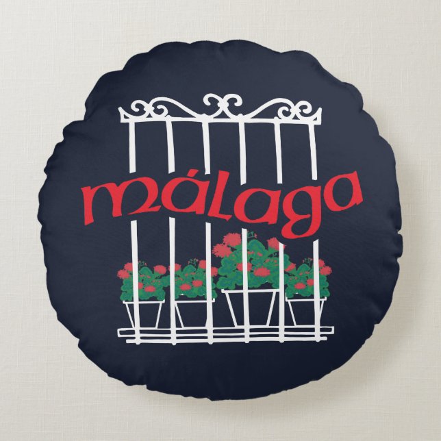 Malaga, fönster med blommor rund kudde (Framsidan)