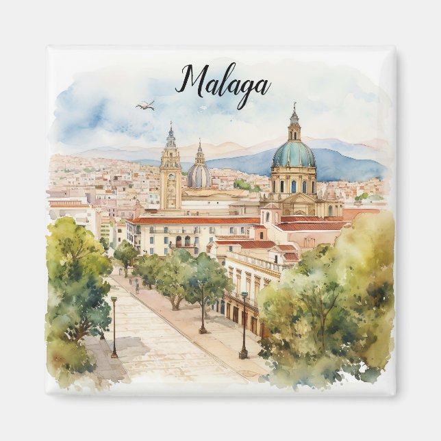 Malaga Spain Architecture Watercolor Magnet (Framsidan)