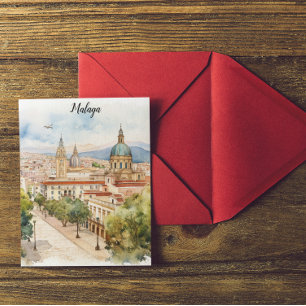 Malaga Spain Architecture Watercolor Vykort