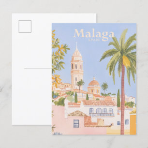 Malaga Spain Gouache Paint Illustration Travel Vykort