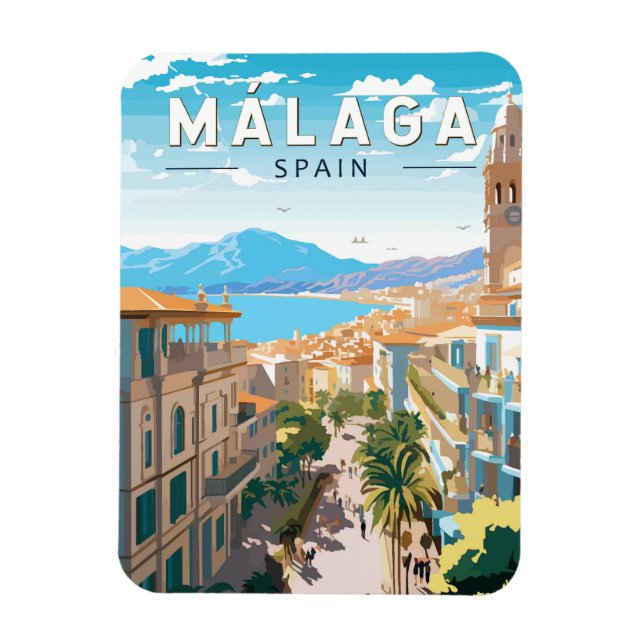 Malaga Spain Travel Art Vintage Magnet (Vertikal)