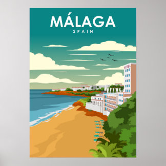 Malaga Spain Vintage Minimal Retro Travel Poster