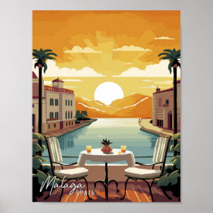 Malaga Spanien Art vintage resor illustration Poster