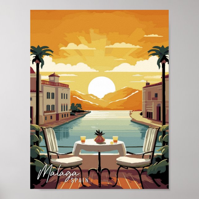 Malaga Spanien Art vintage resor illustration Poster (Framsidan)