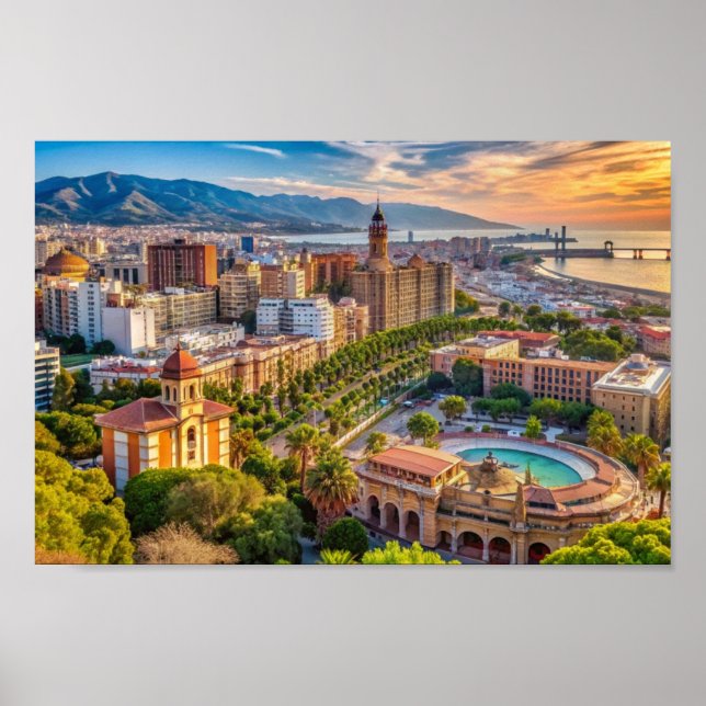 Malaga Spanien Cityscape Poster (Framsidan)
