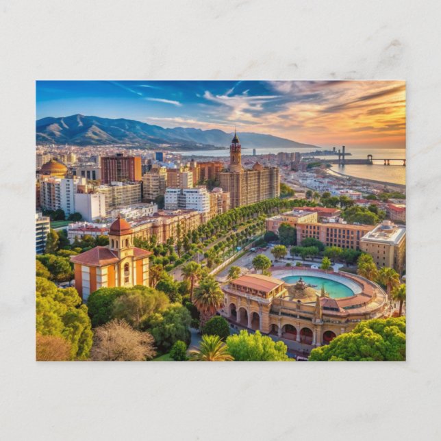 Malaga Spanien Cityscape Vykort (Framsida)