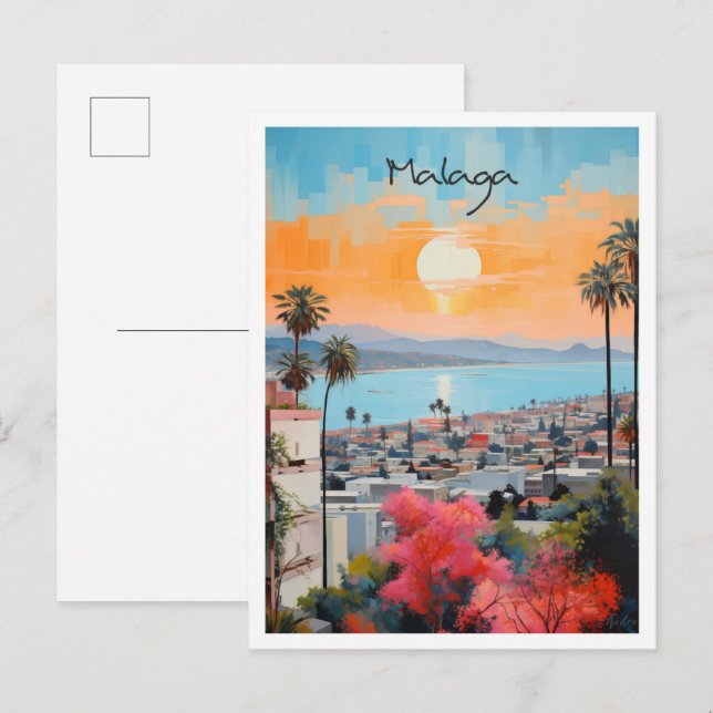 Malaga Spanien Konst Resa  Vykort (Fram/baksida)