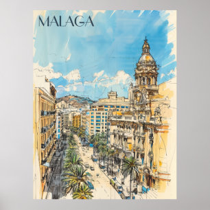 Malaga Spanien Travel Poster
