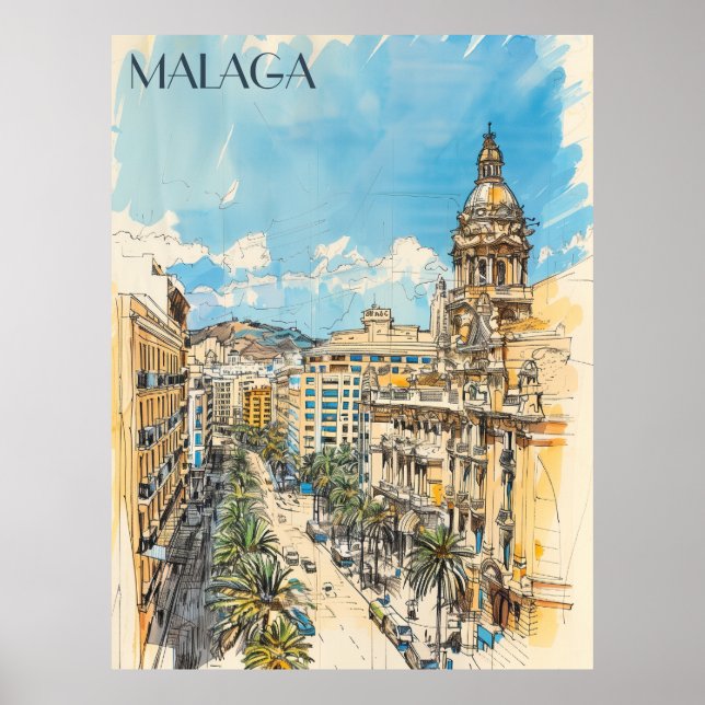 Malaga Spanien Travel Poster (Framsidan)